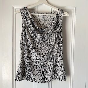 Calvin Klein Black & White Snakeskin Print Cowl Neck Sleeveless Top Blouse Large